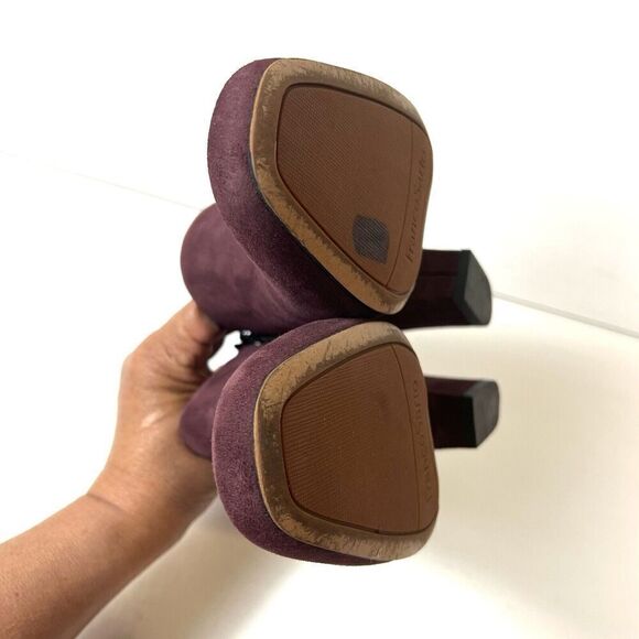 Franco Sarto Womens 8.5M Burgundy Suede Chunky Heels Zip Up Comfort Classic Pump - Picture 6 of 10